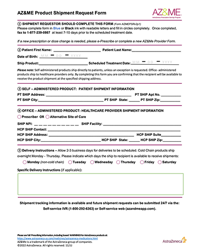 Cold Chain Products: Shipment Request Form